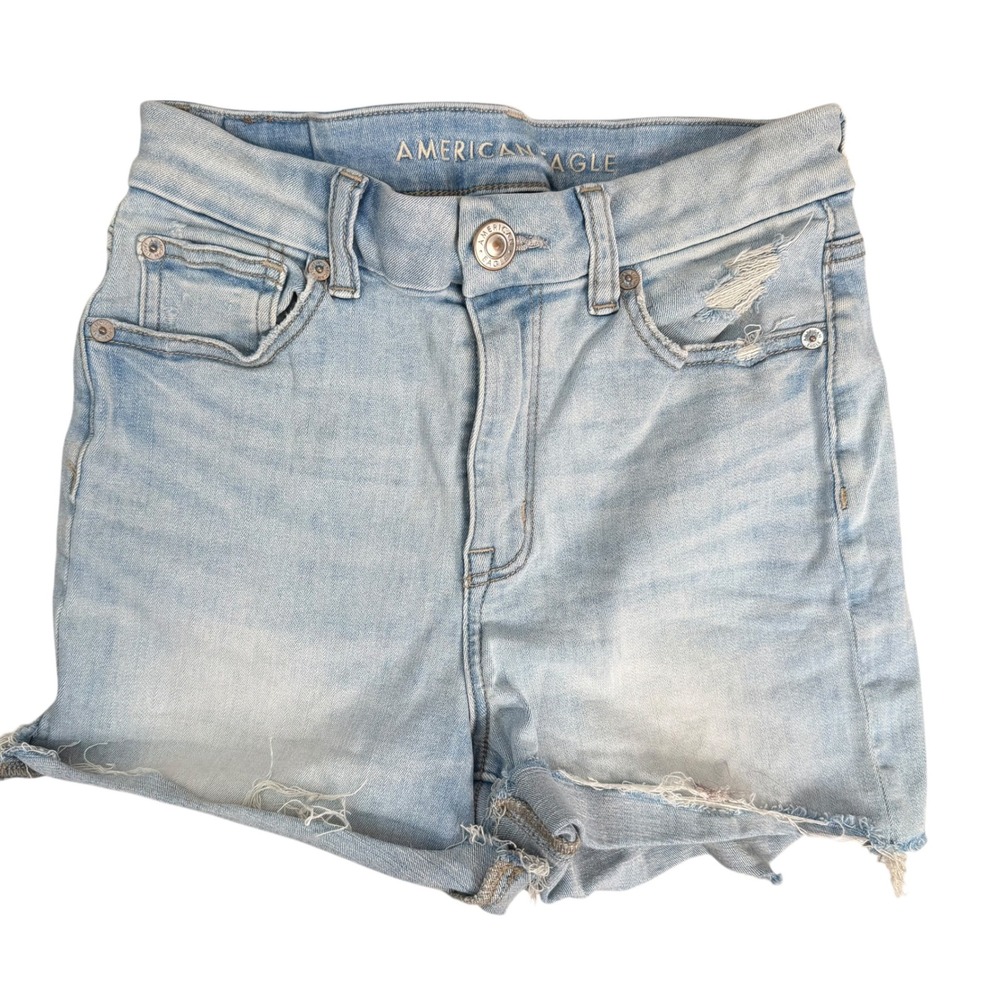 American Eagle Ne(x)t Level Stretch High Waisted Distressed Denim Shorts Light 2